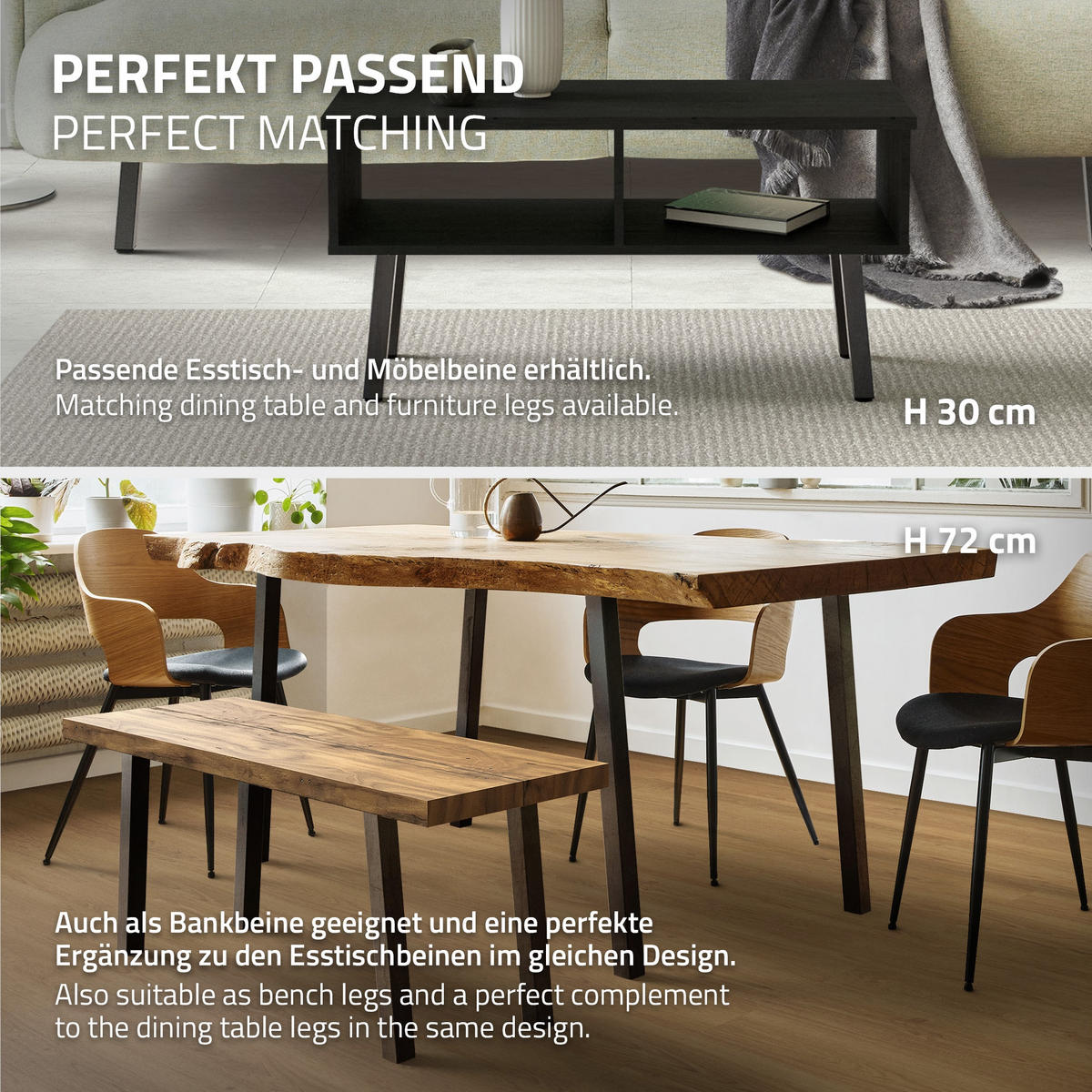 TISCHBEINE 4er Set I-96GRAD-Design H:42 cm Industrial 4x4 cm - Dunkelgrau, Metall (10/42/10cm) - ML-DESIGN