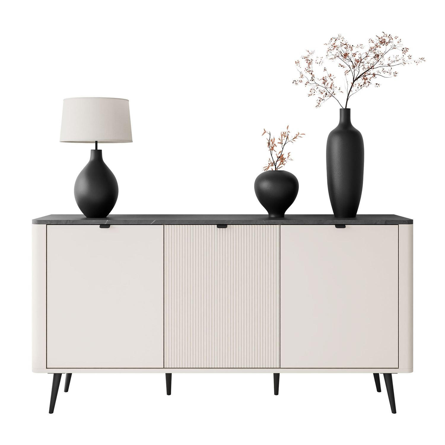 KOMMODE für das Schlafzimmer AUTUMN 3D mit geriffelter Front, Kaschmir / Grauer Stein - Beige, Holzwerkstoff (160/82/40cm) - Lookway