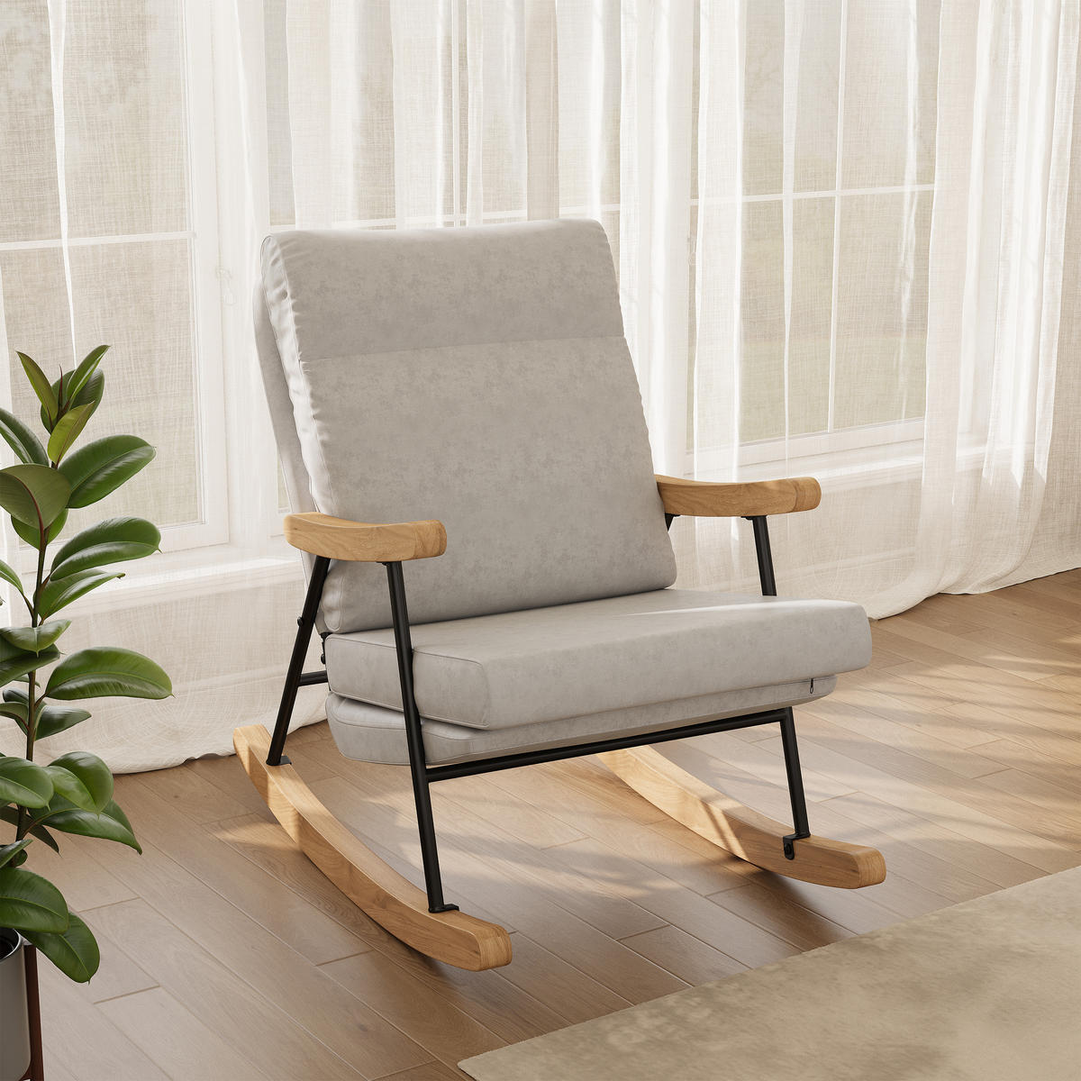 SCHAUKELSTUHL Grau aus Leinen, Polsterstuhl mit Metallgestell, 97 x 64 x 94 cm - Grau, Holz/Textil (64/94/97cm) - PARAFTA HOME