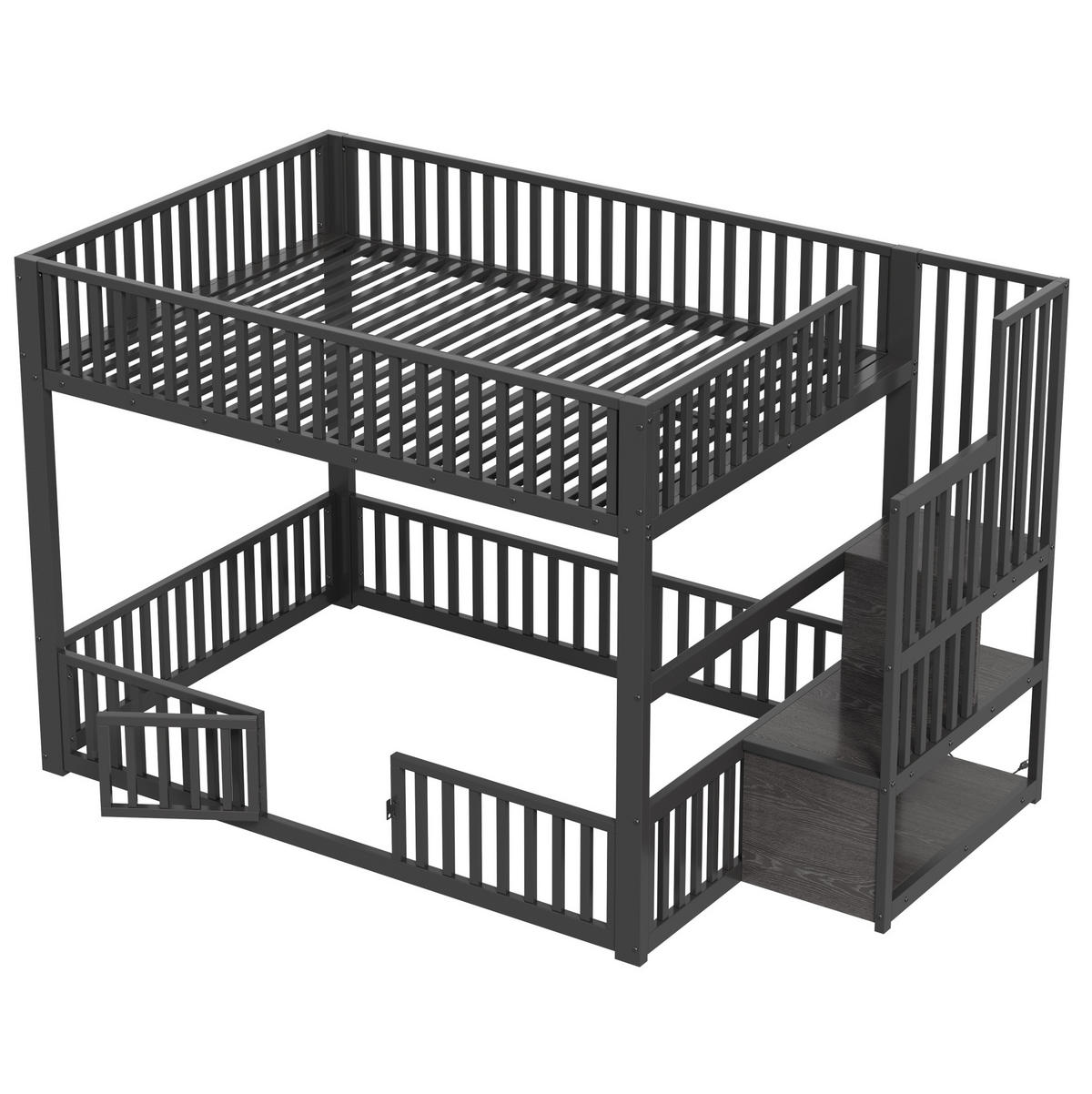 ETAGENBETT 140/200 cm schwarz aus Metall/MDF mit LED - Schwarz, Holzwerkstoff (140/200cm) - OKWISH