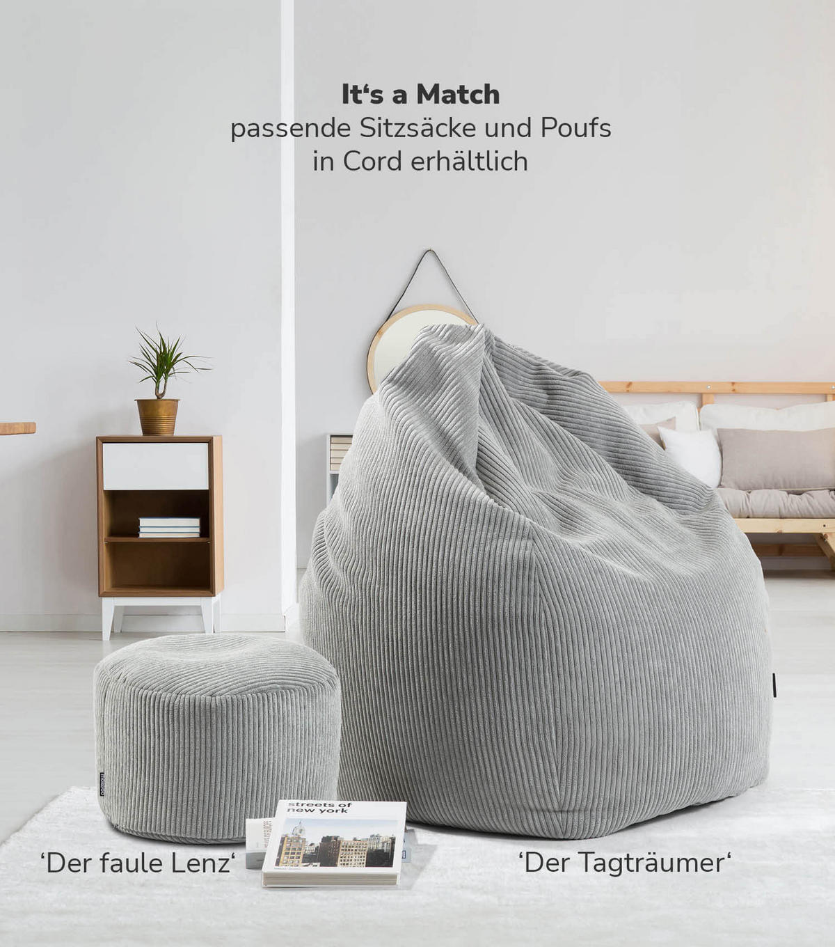 POUF Der Ruhestifter - Grau, Textil (65/35/55cm) - Mokebo