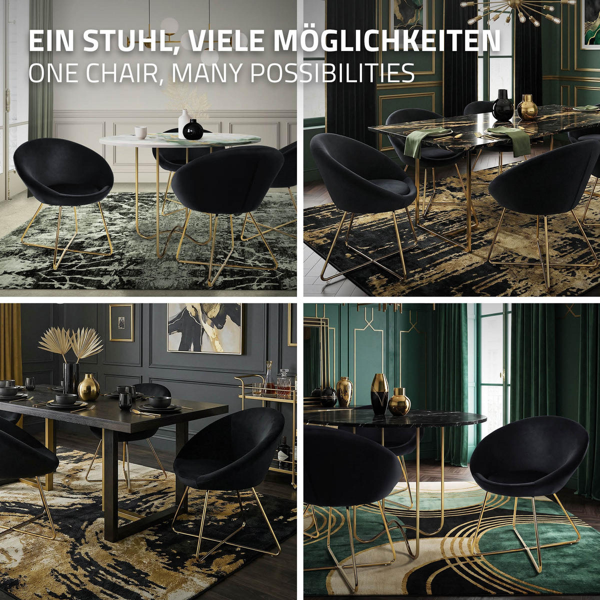 STUHL Samt schwarz - Goldfarben/Schwarz, Metall (58/74/65cm) - ML-DESIGN