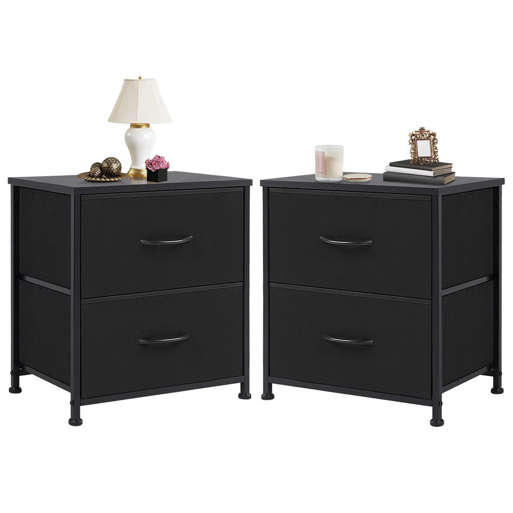 NACHTSCHRANK 2er Set 45,7/50,8/30 cm mit 2 Stoffschubladen schwarz - Schwarz, Metall (45.7/50.8/30cm) - Kaket