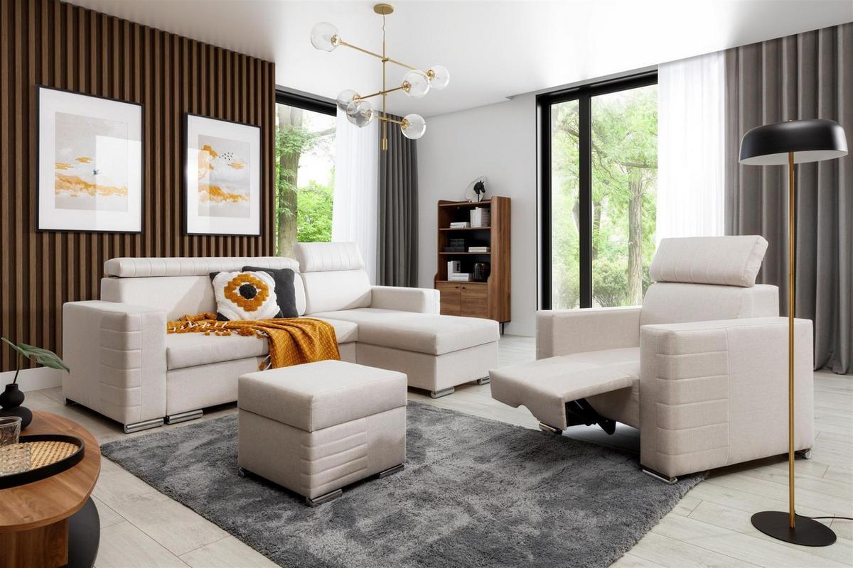 ECKSOFA Canton In Liverpool - Creme, Holzwerkstoff/Textil (260/173cm) - Fun Möbel