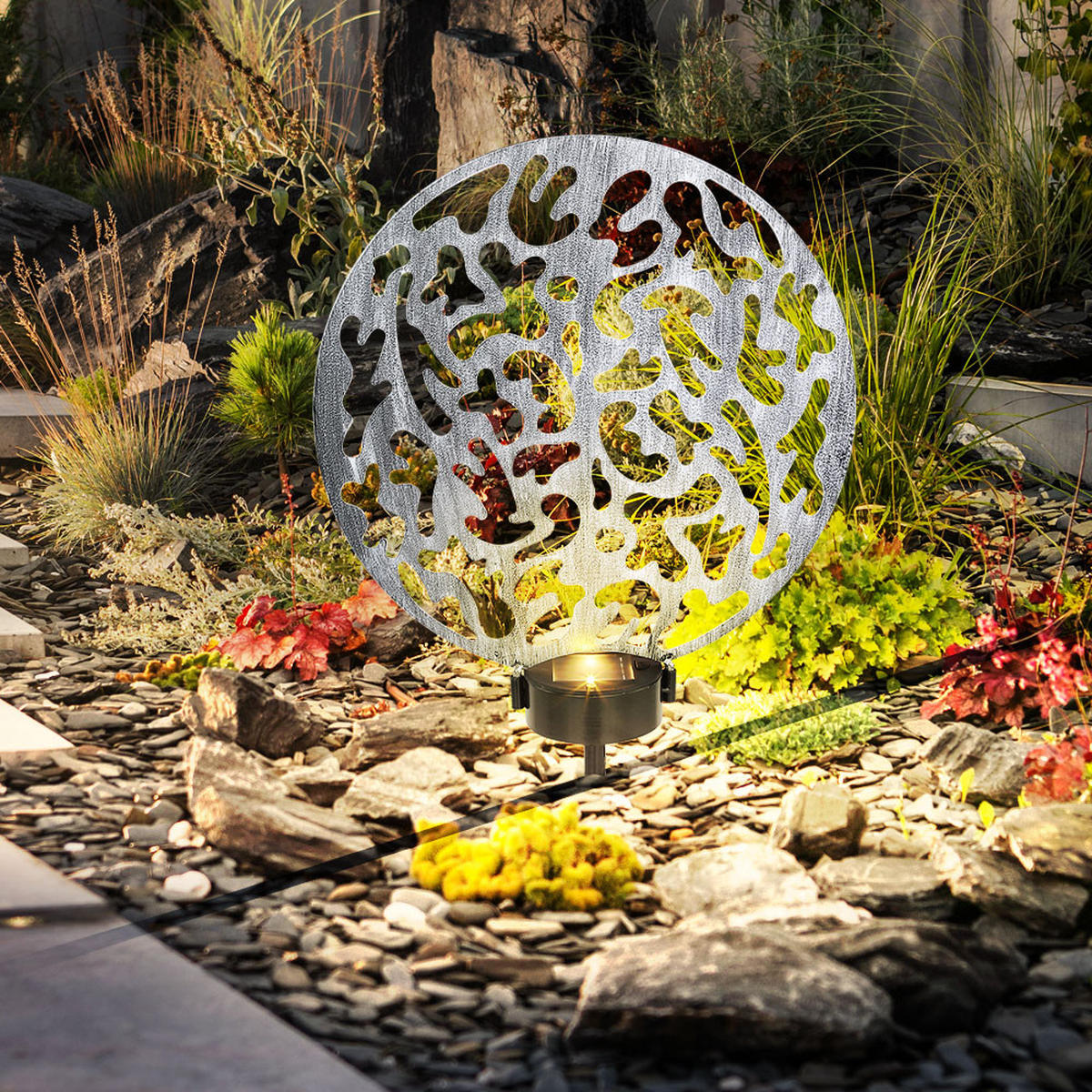 LED AUSSENLEUCHTE Solar Steckleuchte Silber - Silberfarben, Metall (30/10/41cm)