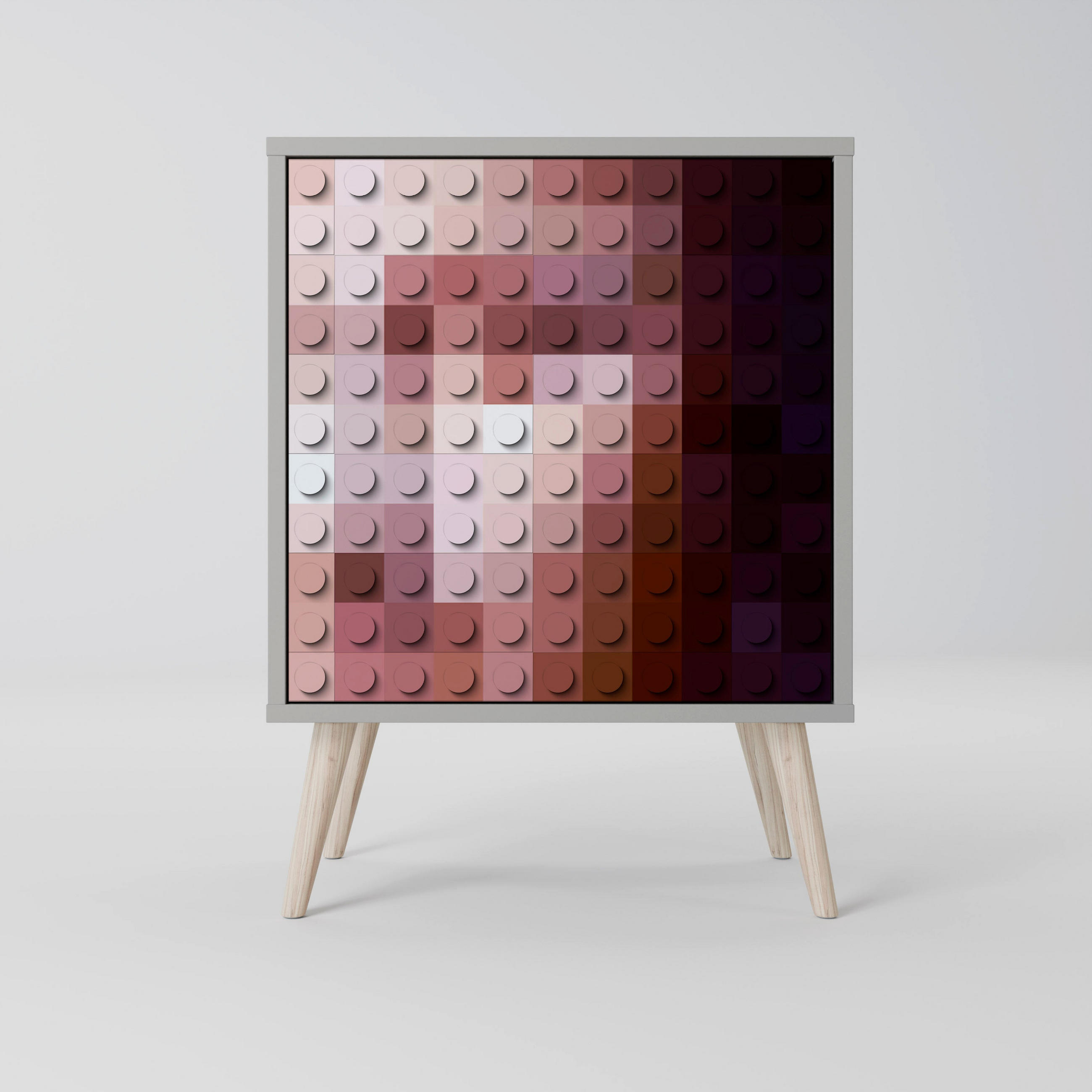 SIDEBOARD CONSTRUCTIVE ART, Grau, 57,5x42x77,5 cm, Schräge Buchenholzfüße - Buchefarben/Multicolor, Holzwerkstoff/Buchenholz (57.5/77.5/42cm) - SpaceRebels