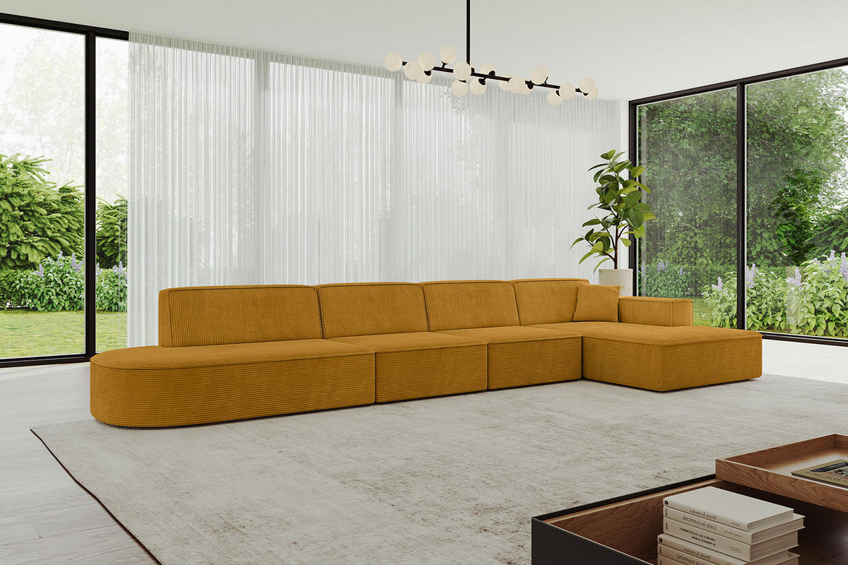 ECKSOFA Ottomane Rechts IREA-L3-v4 - 403x165x72,5 cm Senfgelb - Currygelb/Gelb, Holzwerkstoff/Textil (403/165cm) - ALTDECOR