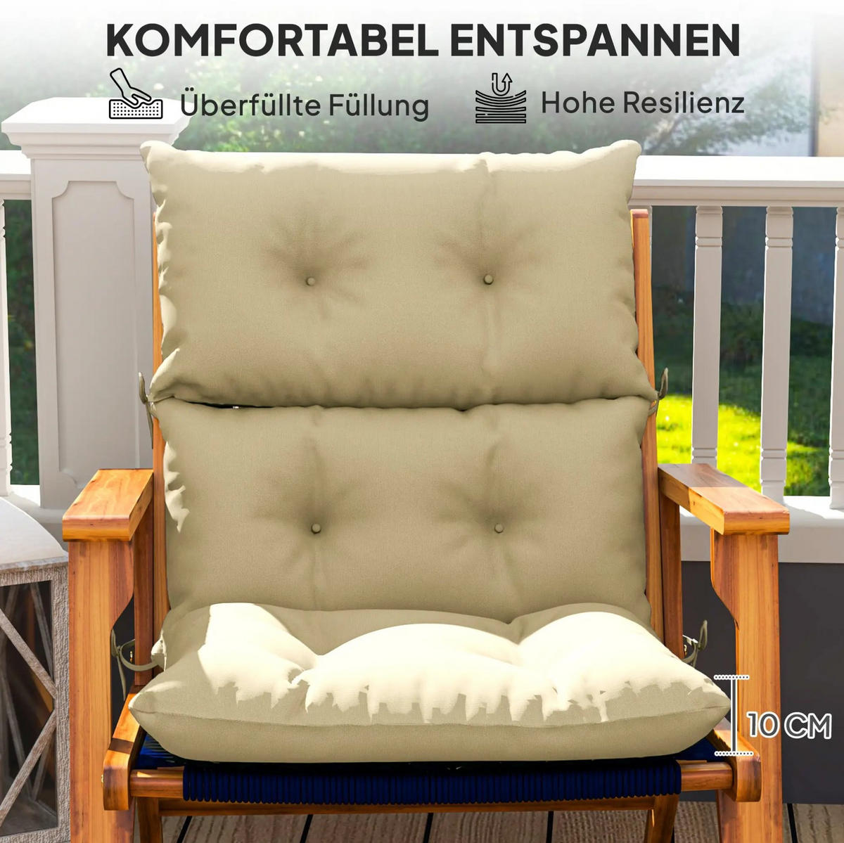 SESSELAUFLAGEN aus Polyester 115x56x10 cm in Beige mit Befestigungsbändern - Beige, Textil (56/10/115cm) - Modfu