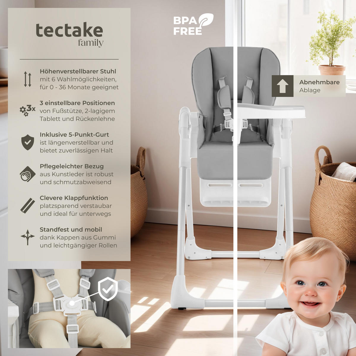 HOCHSTUHL Sophia,Belastbarkeit 15 kg, 55 x 91 x 95 cm,weiß - Weiß, Textil (55/95/91cm) - tectake