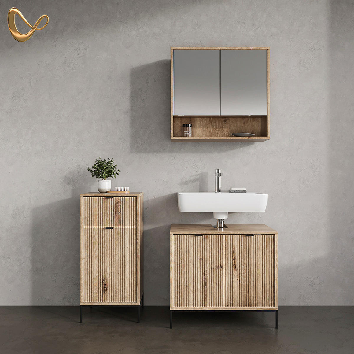 BADMÖBEL-SET ATERNO Viking Oak 3 Teile - Eiche Wotan, Holzwerkstoff (70/63/45cm) - Livinity®