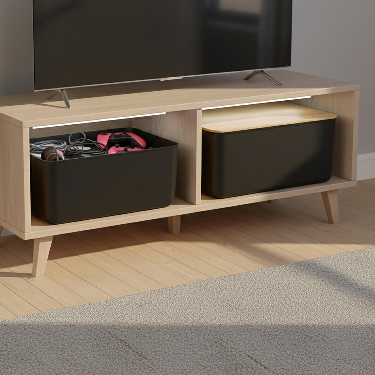 AUFBEWAHRUNGSBOX - Schwarz, Holz/Kunststoff (25/36/16cm) - Relaxdays