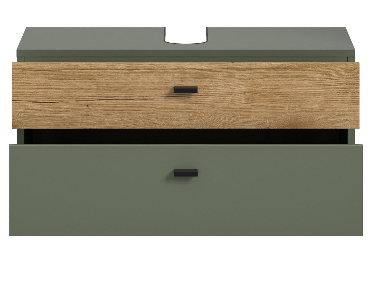 WASCHBECKENUNTERSCHRANK grün, Eiche Evoke 75 cm, Badschrank hängend - Eichefarben/Grün, Holzwerkstoff/Kunststoff (75/35/35cm) - Inn.Furn