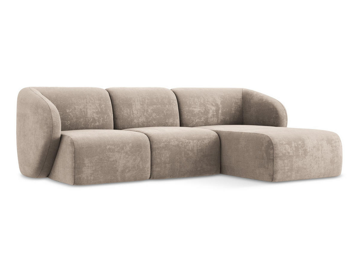 ECKSOFA Rechts Chenille Stoff Beige - Schwarz/Cappuccino, Holzwerkstoff/Kunststoff (248/166cm) - Makamii