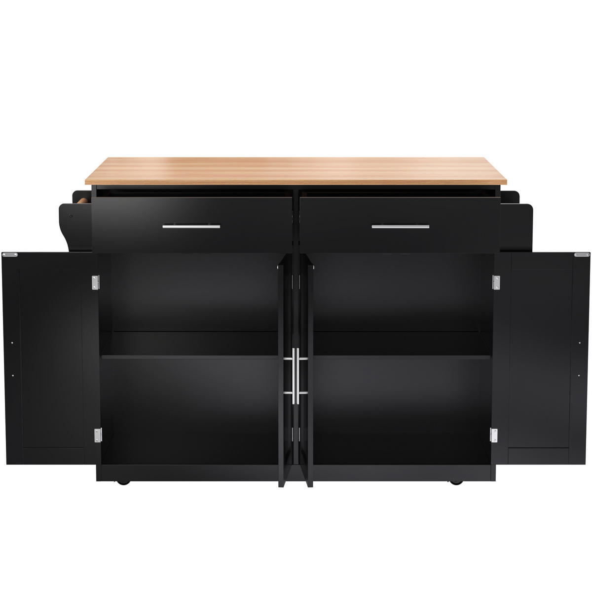 KÜCHENWAGEN 120/46/91,5 cm in Schwarz/Natur mit klappbarer Tischplatte und Rollen - Schwarz, Holzwerkstoff (120/91.5/71cm) - Flora Grace