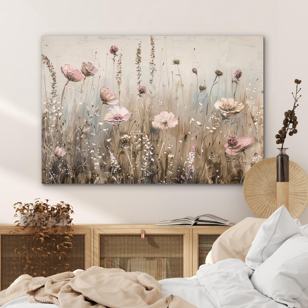 METALLBILD Blumen - Rosa - Modern - Beige 120x80 cm - Beige, Metall (120/80cm) - MuchoWow
