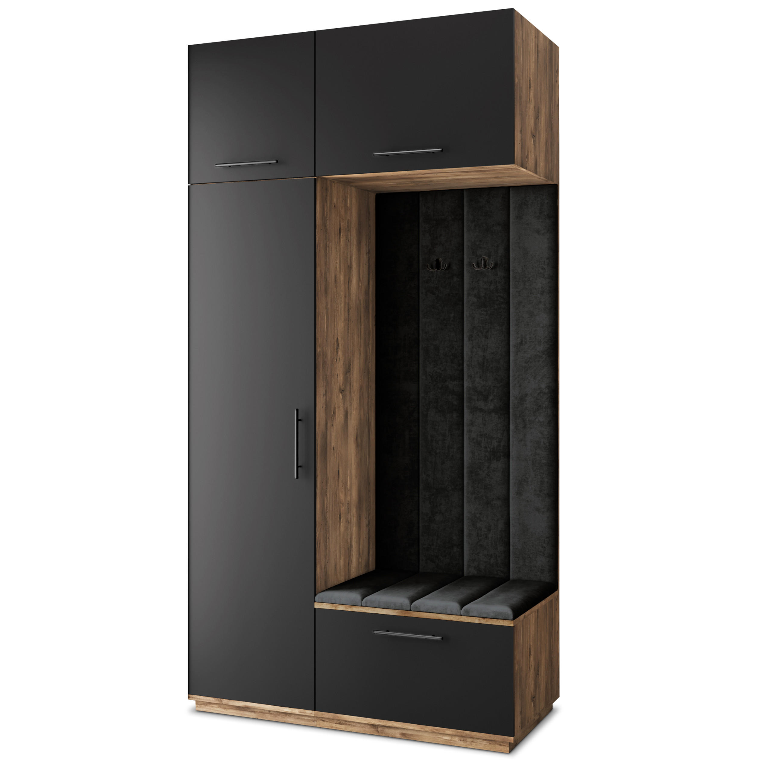 Masseno Garderobenschrank Eiche, Schwarz, Schwarz 120x240x60 cm
