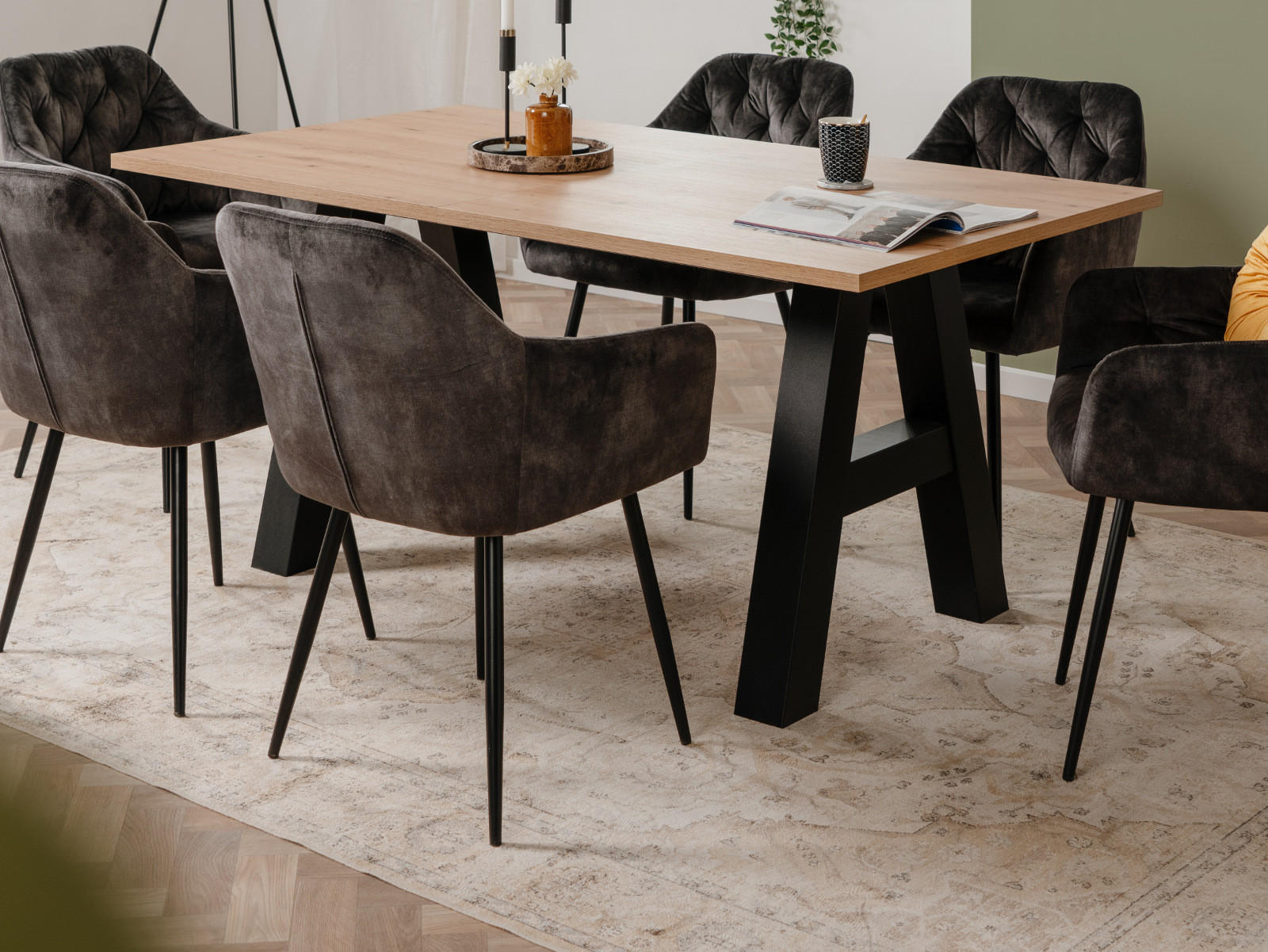 ESSTISCH Eiche Artisan, schwarz 157/195/234 cm, Küchentisch ausziehbar - Schwarz/Eiche Artisan, Holzwerkstoff (157/90/75cm) - Furn.Design