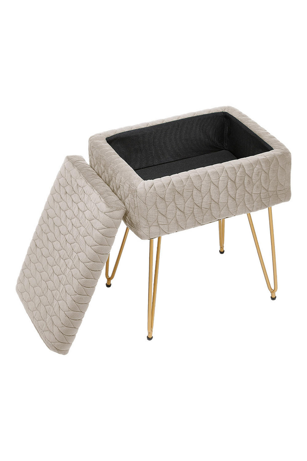 SCHMINKTISCHHOCKER Stauraum Metallbeine Plüschstoff in Beige Stilvoll & Modern Praktischer Stauraum 40 x 30 x 48 cm - Beige/Goldfarben, Holz/Textil (40/48/30cm) - Livingandhome