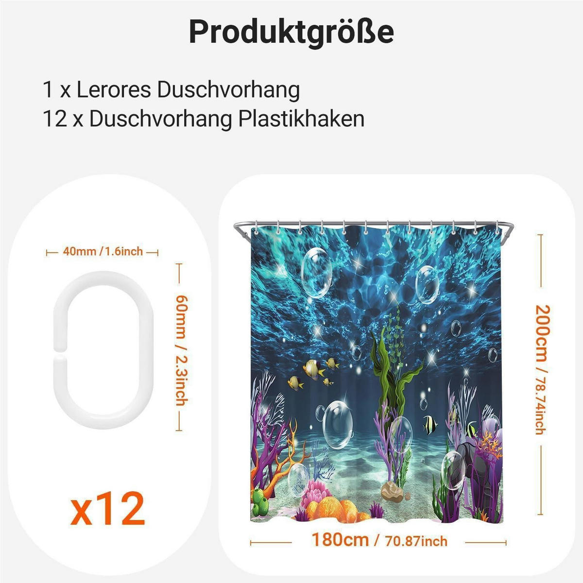 DUSCHVORHANG Bunter Meeresboden 180 x 200 cm - Multicolor, Textil (180/200cm)