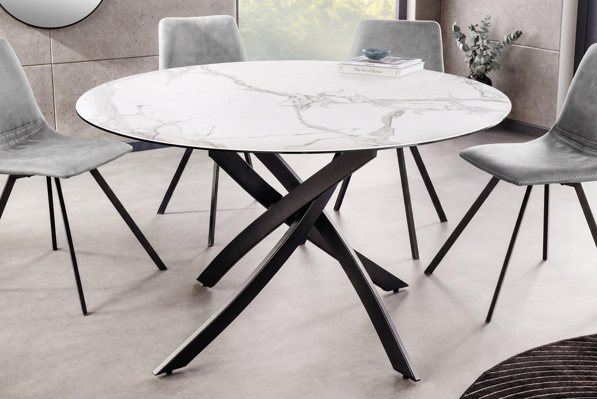 ESSTISCH ALPINE Keramik Weiß 120 cm - Schwarz/Weiß, Keramik/Metall (120/120/76cm) - riess-ambiente