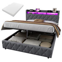 POLSTERBETT 160×200 mit LED-Beleuchtung, Bettkasten und Matratze - Grau, Holzwerkstoff/Textil (160/200cm) - EVRYAE