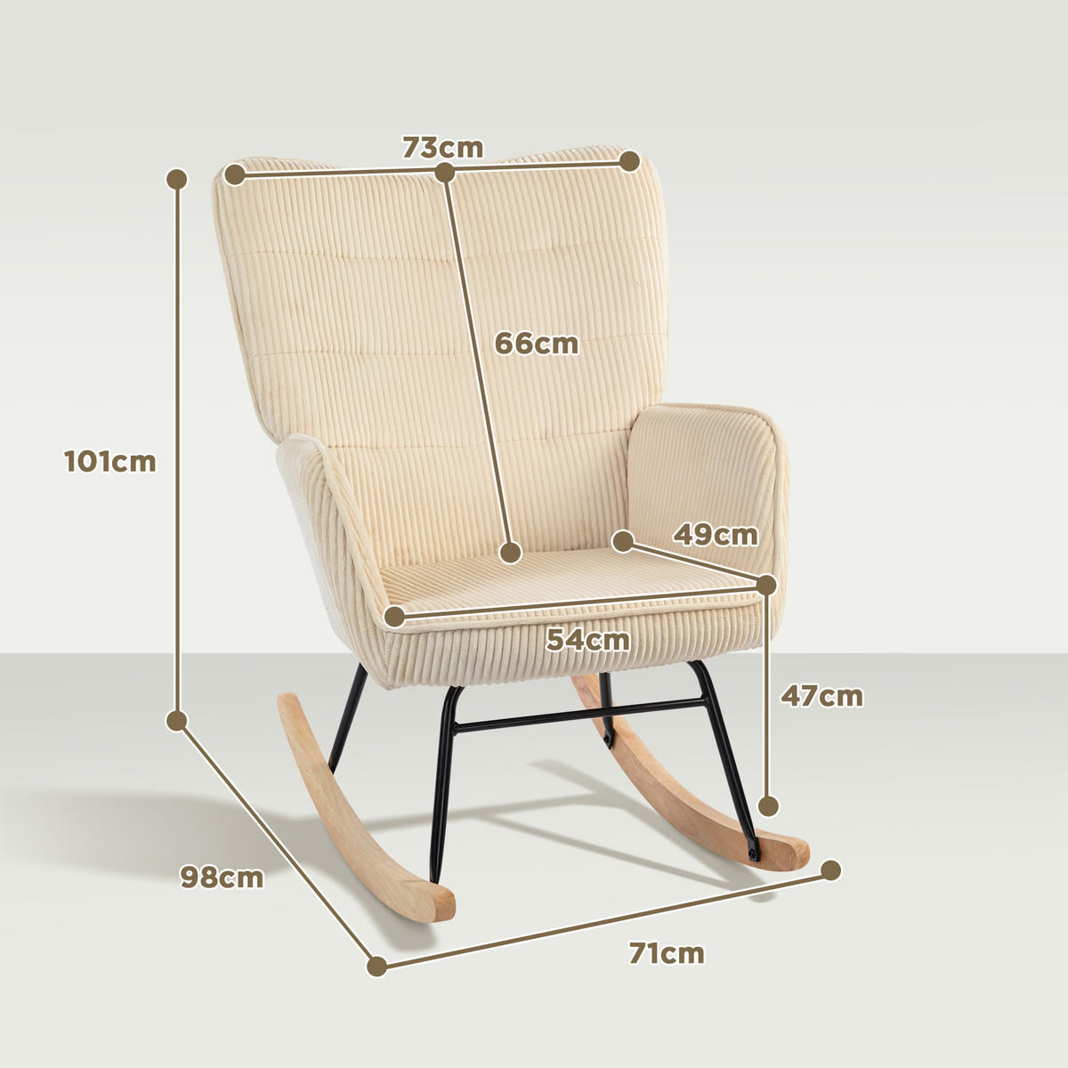 SCHAUKELSTUHL, Schaukelsessel mit Kordoptik, Armlehne für Wohnzimmer, Beige - Beige, Kunststoff (98/101/71cm) - HOMCOM