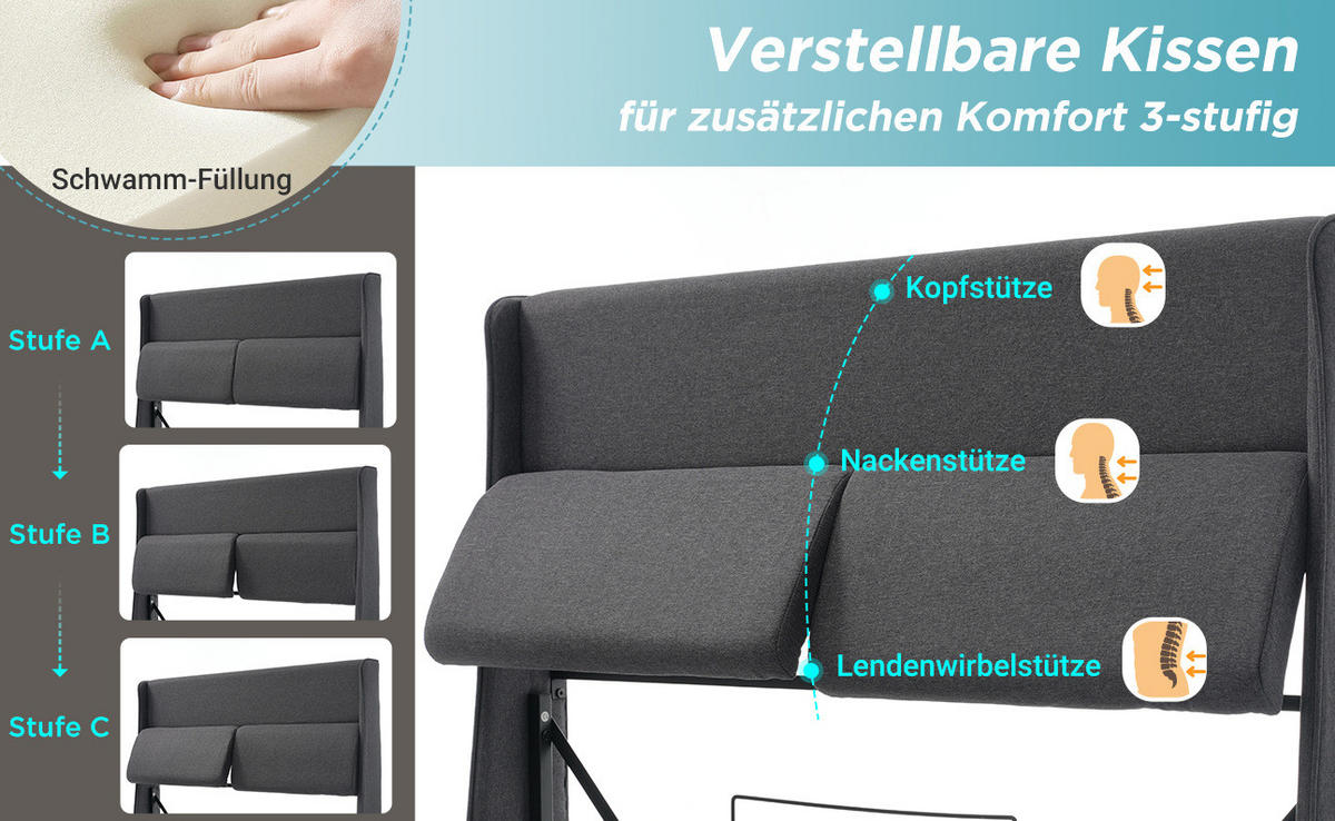 POLSTERBETT 160/200 cm Grau aus Leinen mit Stauraum - Grau, Textil (160/200cm) - OKMYHOME