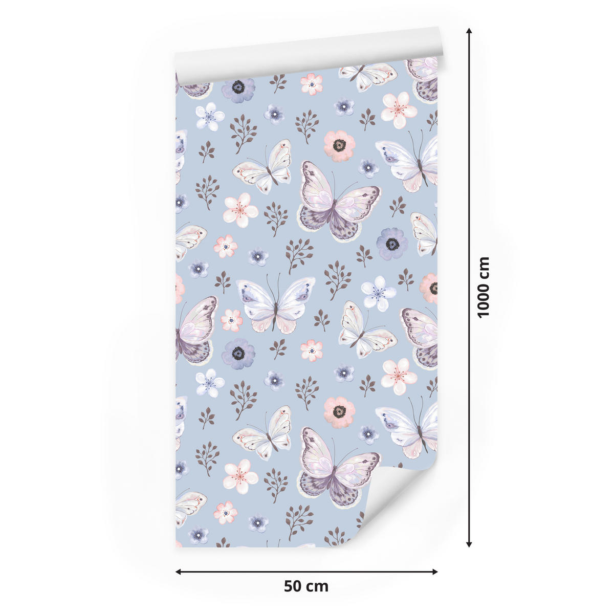 VLIESTAPETE Schmetterlinge und Wiesenblumen – Lila, Rosa, Weiß – 50x1000 cm - Lila/Rosa, Papier (50/1000cm) - Muralo
