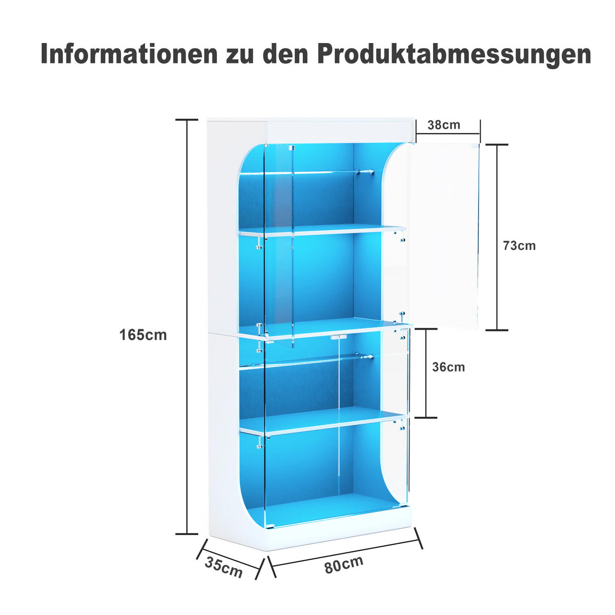 VITRINENSCHRANK Weiß 80/35/165 cm mit LED Beleuchtung und Ladestation - Weiß, Glas (80/165/35cm) - PARAFTA HOME