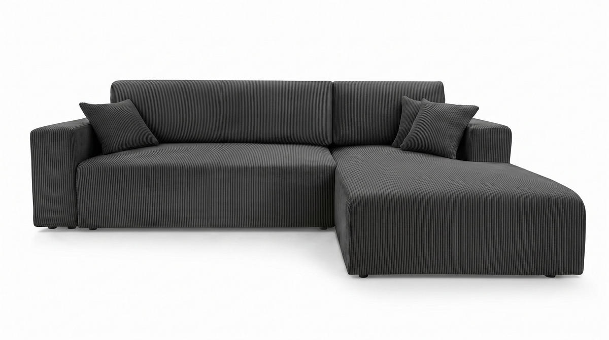 ECKSOFA PULA CORD GRAU - Anthrazit/Schwarz, Kunststoff/Textil (279/187cm) - Luxkor24