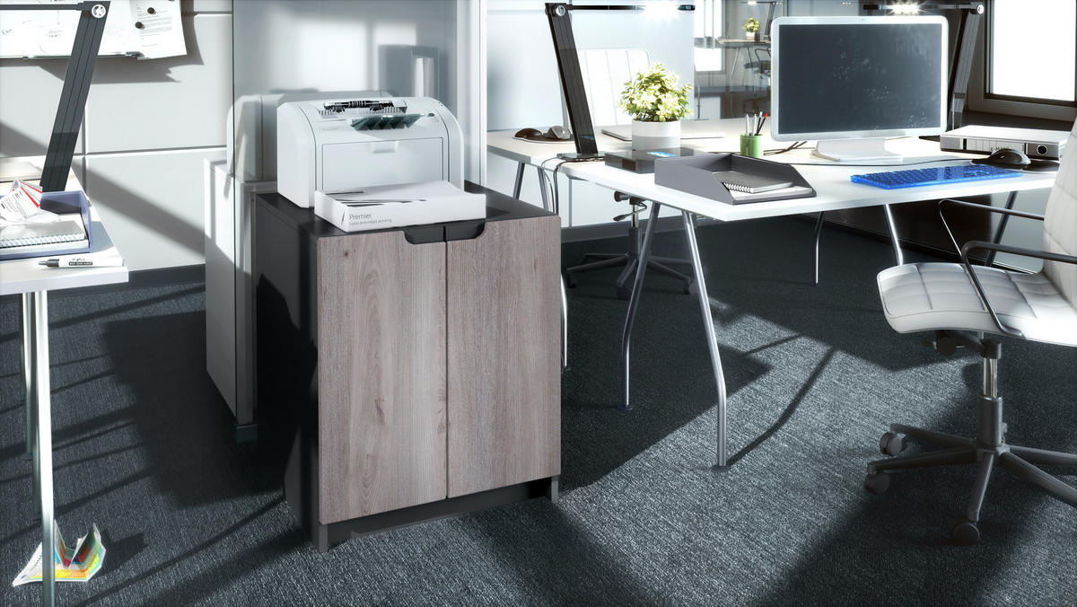 KOMMODE Logan Fronten in Eiche Nordic - Silbereichenfarben, Holzwerkstoff (51/60.5/54cm) - Vladon