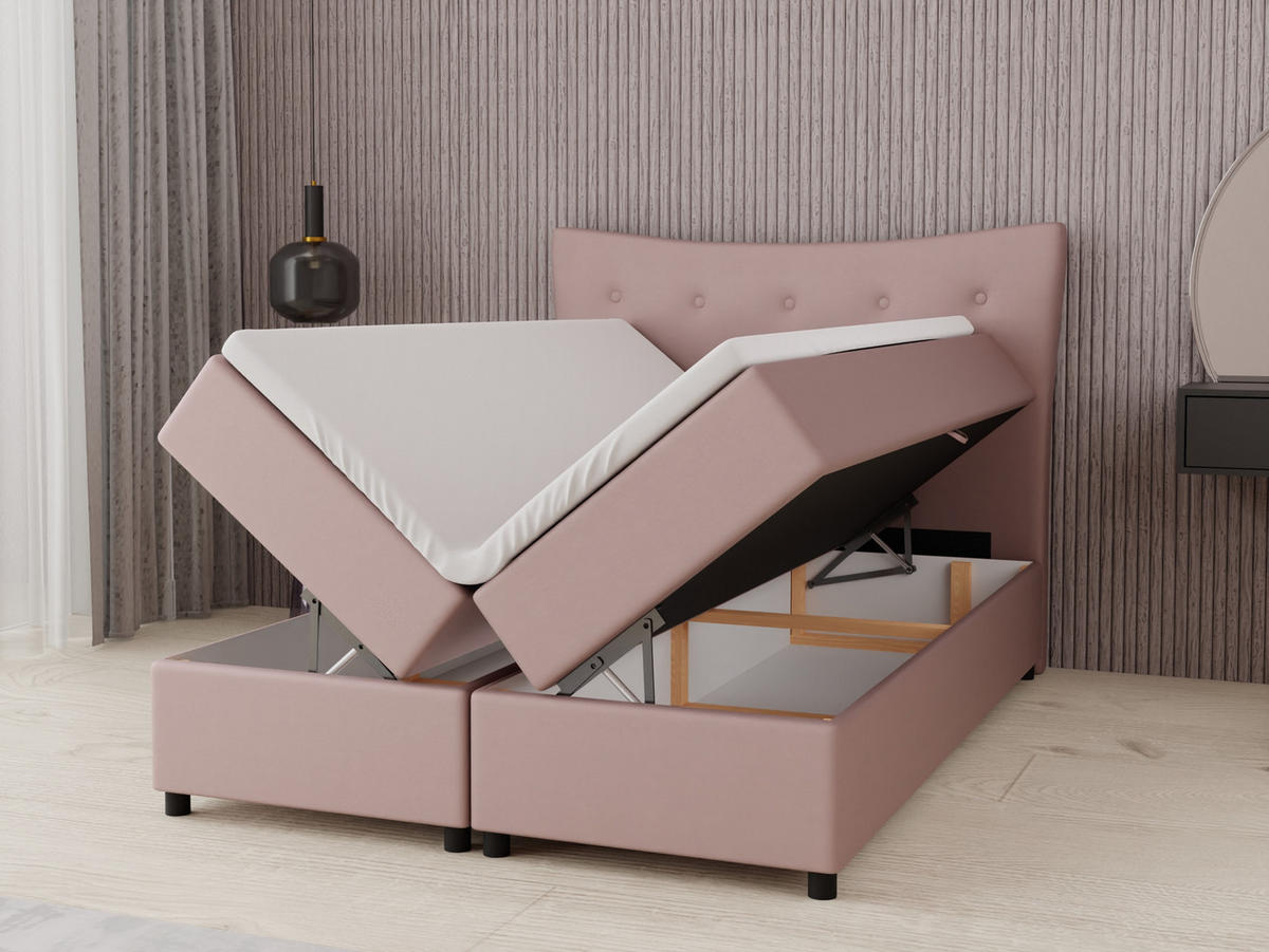 BOXBETT Nevada 120x200 cm Polsterbett mit hochwertiger Bonell-Matratze und Topper - rosa - Rosa, Holz (120/200cm) - Panda Möbel