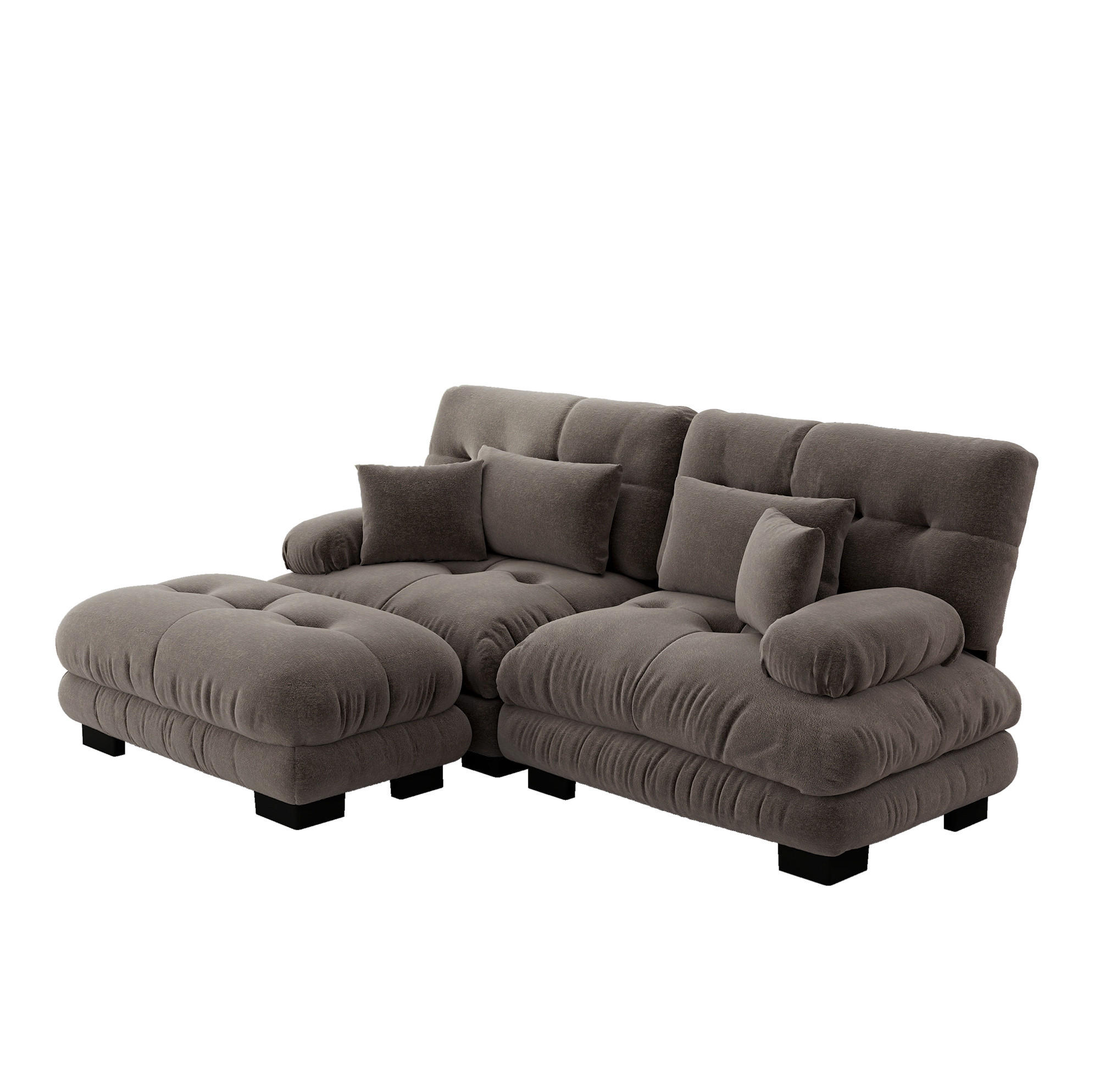 ROHOVÁ sedačka s taburetkami, ženilka, hnedá, 220/145 cm - hnedá, textil (145/220cm) - Flora Grace