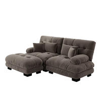 ROHOVÁ sedačka s taburetkami, ženilka, hnedá, 220/145 cm - hnedá, textil (145/220cm) - Flora Grace