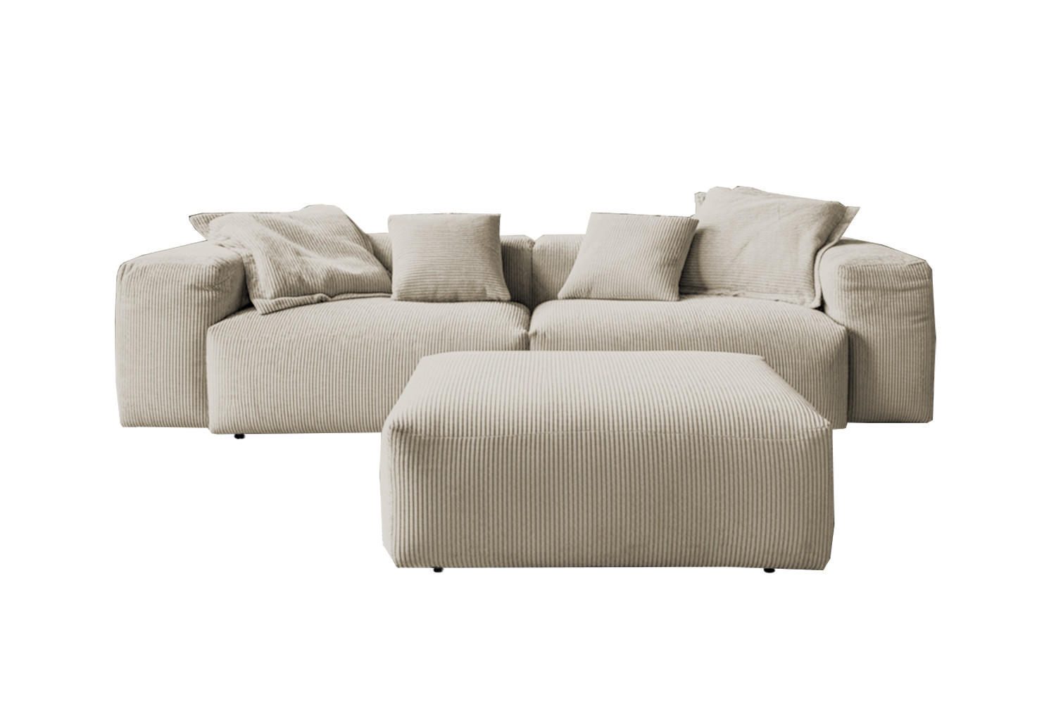 SOFA CELESTE Cremeweiß Cord - Creme/Schwarz, Kunststoff/Textil (302/72/114cm) - KAWOLA