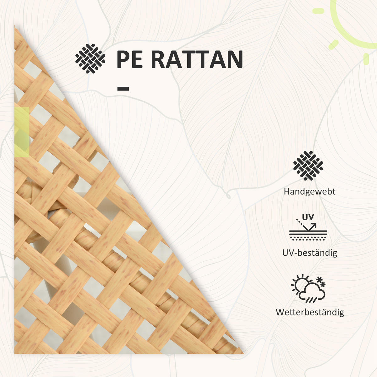 GARTENGARNITUR mit 2 Gartenstühle, 3er-Set Rattan Gartenmöbel-Set, Gelb+Creme - Gelb, Kunststoff - Outsunny