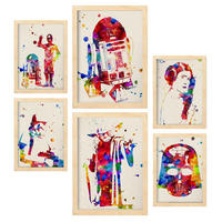 POSTER Set Mit 6 Star Wars Aquarell Illustrationen Klassischer Science Fiction Geschichten Und Filme Innenarchitektur A3 & A4 Rahmen Aus Hellem Holz - Beige, Papier (29/3cm) - Nacnic