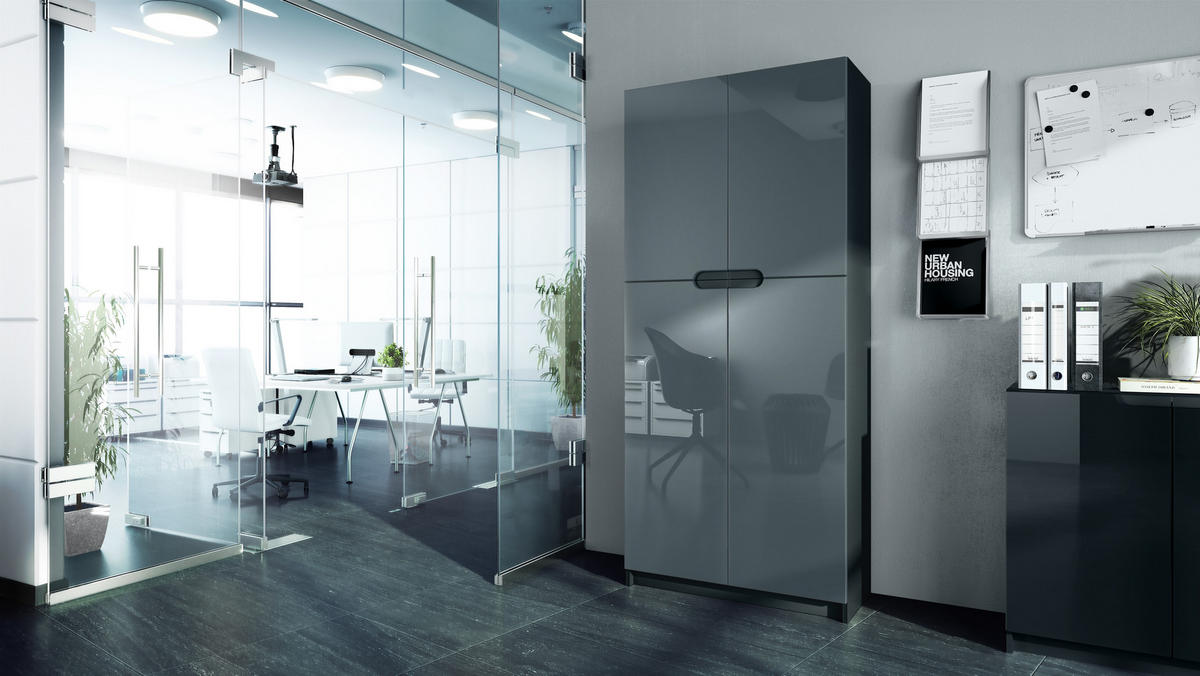 BÜROSCHRANK Logan Fronten in Grau Hochglanz - Grau, Holzwerkstoff (82/185/37cm) - Vladon