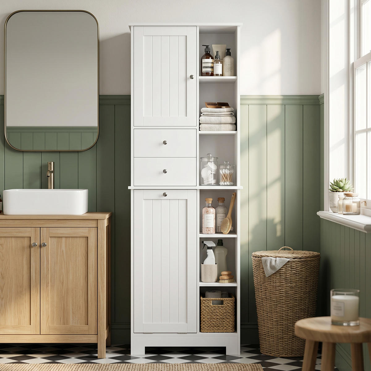 BADEZIMMERSCHRANK MDF Weiß - Weiß, Holzwerkstoff/Metall (28.8/171/60cm) - HOMCOM