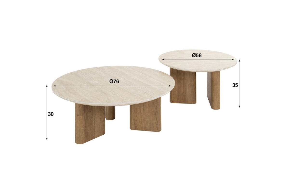 COUCHTISCH-SET PRETO Weiß Keramik - Braun/Weiß, Keramik (76/76/30cm) - KAWOLA