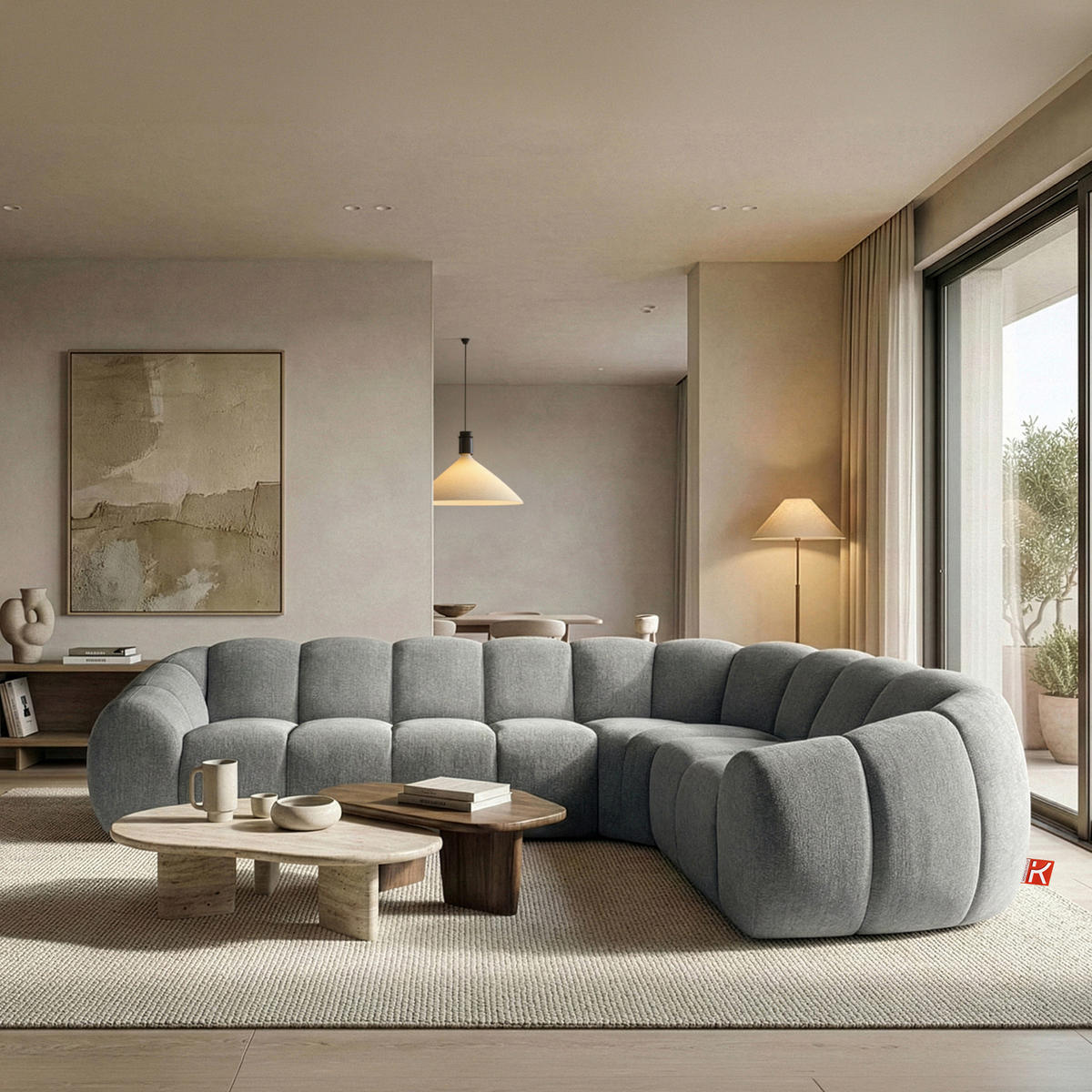 ECKSOFA RECHTS FLAVA, hell Aschgrau - Hellgrau, Holz/Holzwerkstoff (310/230cm) - KONSIMO®