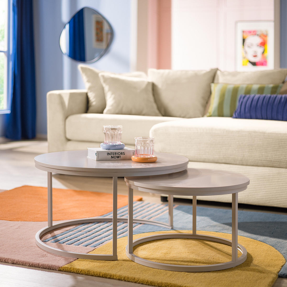 COUCHTISCH - 2er-Set - Kaschmir - Beige, Holzwerkstoff/Metall (74/74/40cm) - home24