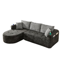 ECKSOFA L-Form montagefrei mit Edelstahl-Becherhalter, Seitentaschen und Leinenbezug, Schwarz - Schwarz, Textil (255/170cm) - Redom
