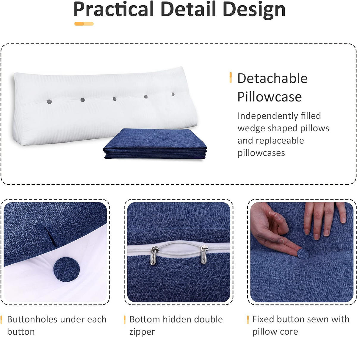 RÜCKENKISSEN für Bett Leinenlook Blau 200 cm - Blau, Textil (50/200cm) - Vercart