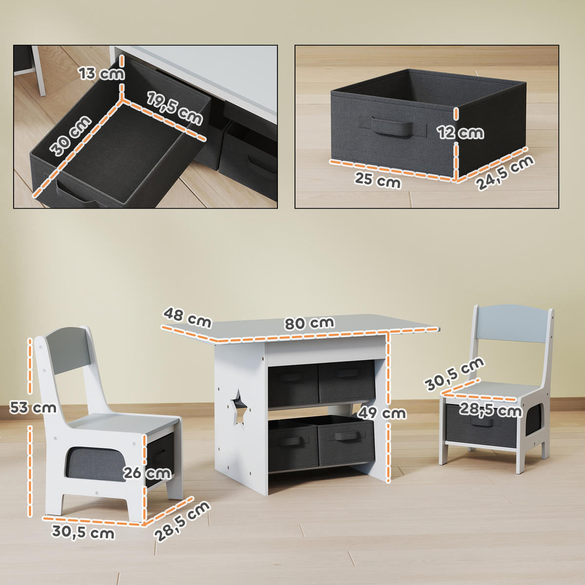 KINDERSITZGRUPPE DE-17540 6 herausnehmbare Schubladen Grau - Grau, Holzwerkstoff (48/49/80cm) - ComfortXL