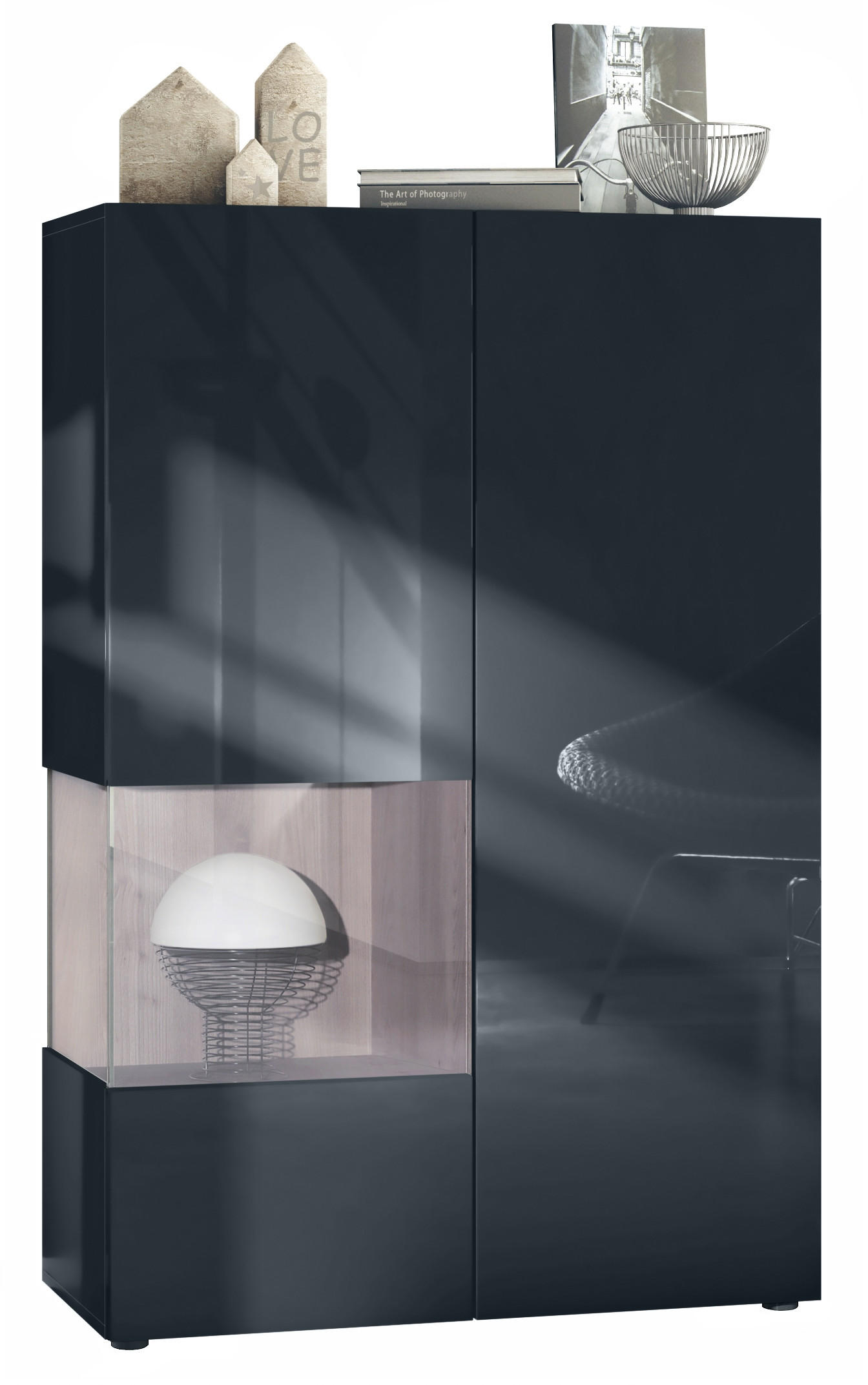 VITRINE Morena Einsatz in Eiche Nordic - Silbereichenfarben, Holzwerkstoff (91.5/136.5/37cm) - Vladon