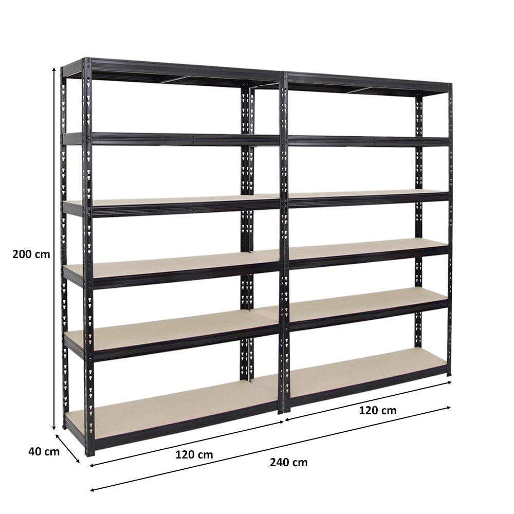SCHWERLASTREGAL Giant Tiger 2er-Set mit 2x 200x120x40 cm Fachlast 265 kg 6-Ebenen Schwarz - Schwarz, Metall (240/200/40cm) - PROREGAL