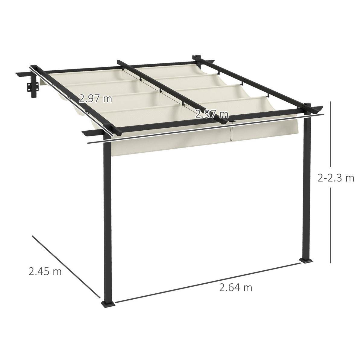PAVILLON 297/297/200/230 cm cremeweiß aus Aluminium mit ausziehbarem Dach - Beige, Metall (297/230/297cm) - OKWISH