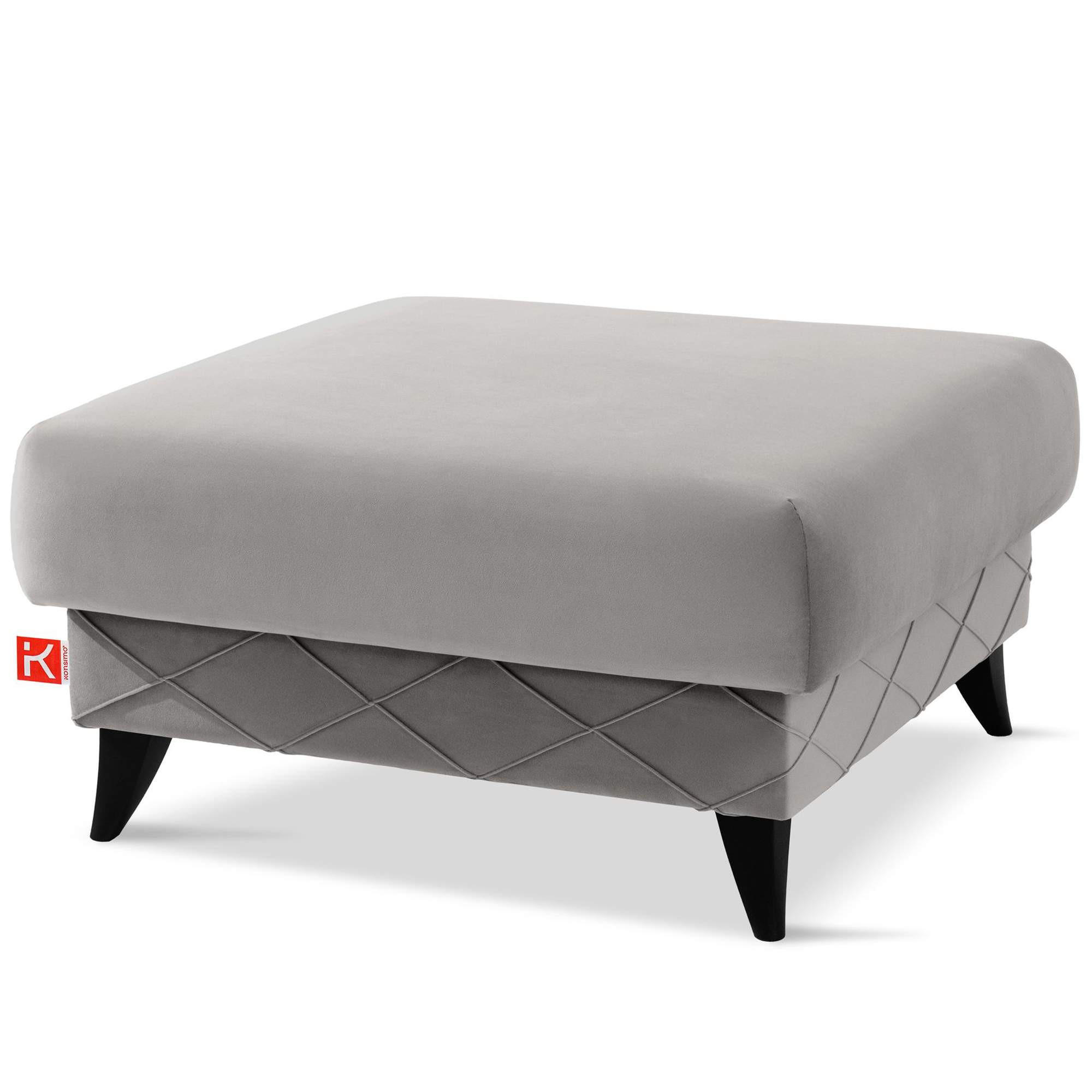 POUF GUSTAVO III Velours, Hellgrau - Hellgrau, Holz/Holzwerkstoff (92/49/92cm) - KONSIMO®