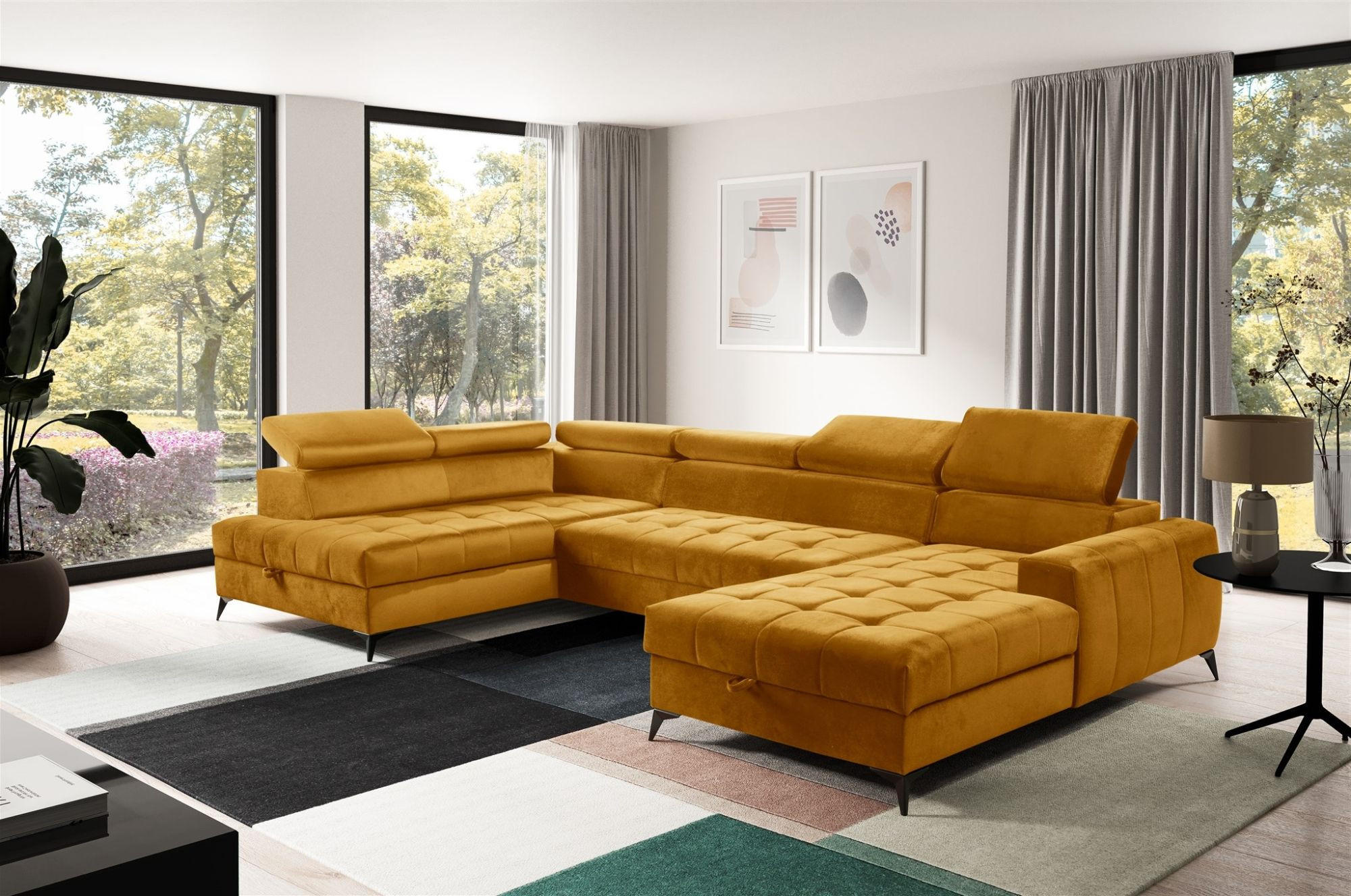 WOHNLANDSCHAFT Agnesa In Salvador - Honig, Holzwerkstoff/Textil (345/95/200cm) - Fun Möbel